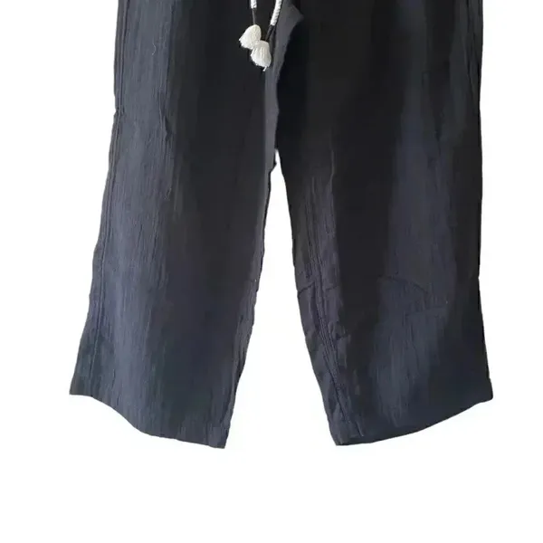 Old Navy Black Y2K Drawstring High Waisted Textured Soft Wide Leg Cozy Pants S - Image 5