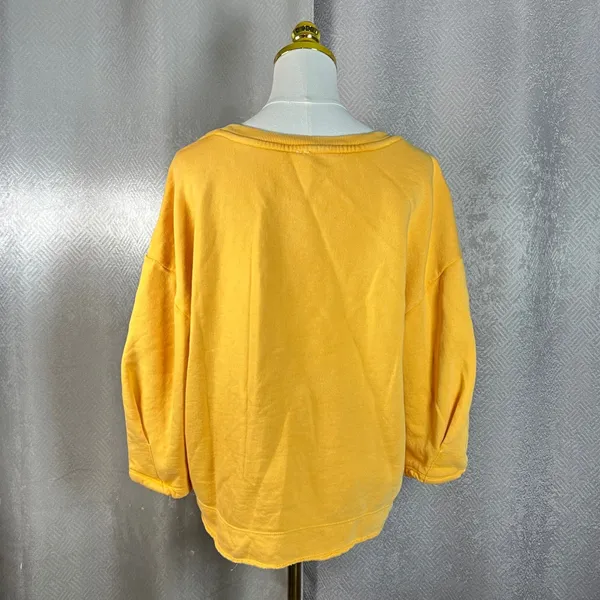 Free People Anthropologie Marigold Yellow Puff Sleeve Cotton Sweatshirt Large - Image 4