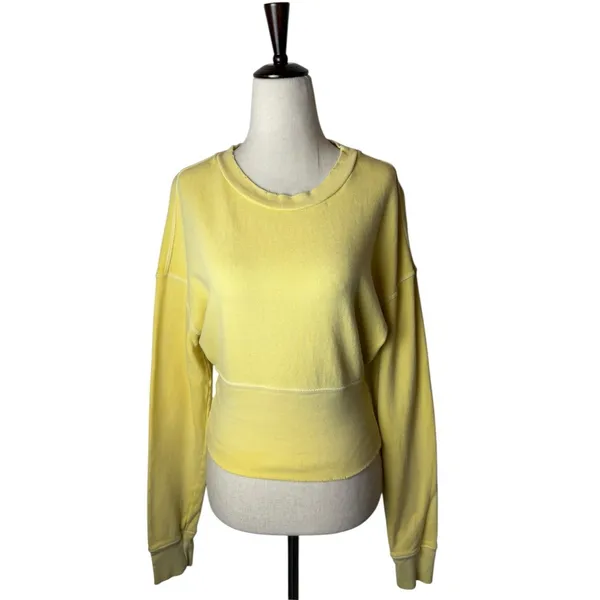 n:PHILANTHROPY Reeves‎ Sweatshirt Women Small Yellow Crop Distressed Streetwear - Image 2