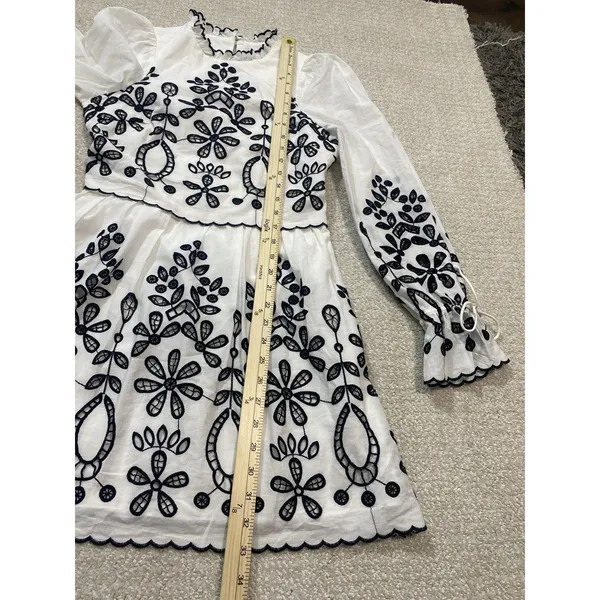 SAYLOR Ivory Mini Dress with Black Floral Embroidery Size XS 100% Cotton - Image 14