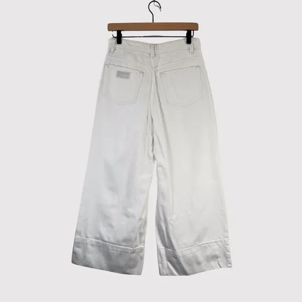 GANNI Womens Jeans White Denim Organic Cotton High Rise Cropped Wide Leg Size 27 - Image 3