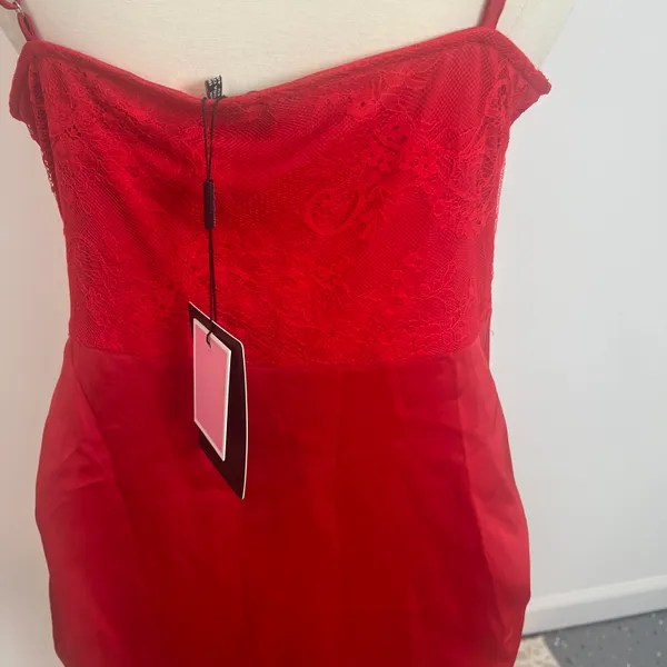 Pretty Little Thing Red Strappy Satin Gathered Midi Dress in Red - Image 11