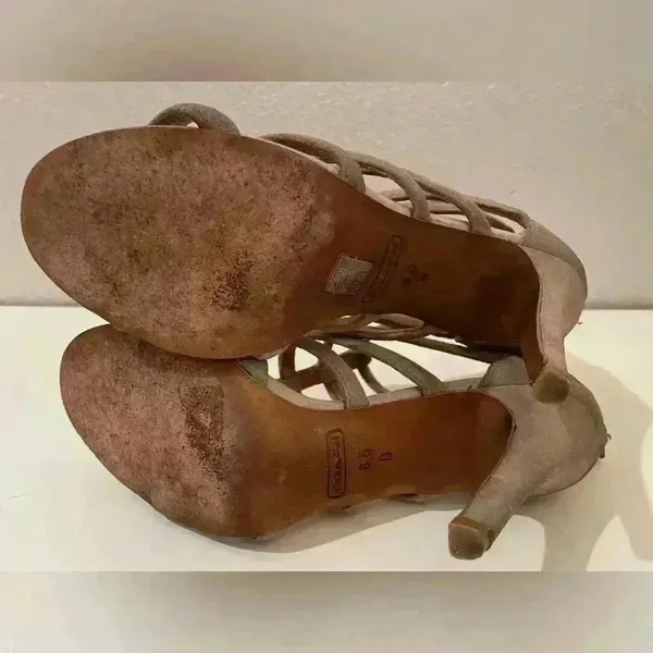 Coach Women’s Lavania Beige Suede‎ Strappy Heeled Sandals with Zipper Size 6.5. - Image 8