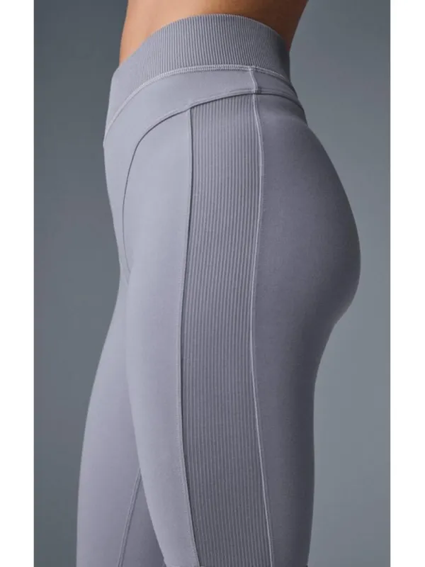 Alo Alosoft High Waist Head Start Leggings Fog Hi-Rise Waisted Ribbed Tights XS - Image 3