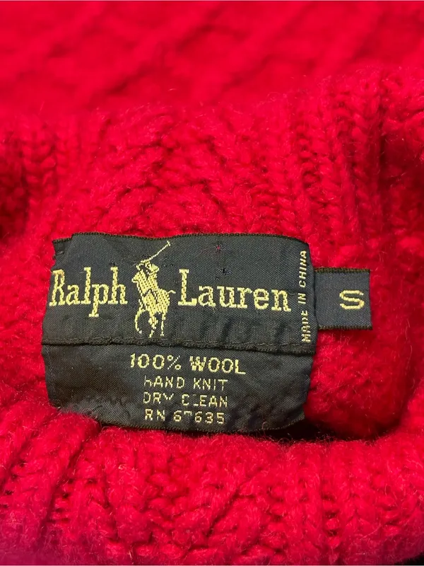 Vintage Ralph Lauren 100% Wool Cable Knit Turtleneck Sweater Pink Size Small - Image 5