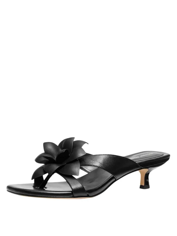 Michael Michael Kors Floral Embellished Leather Kitten Heel Sandal Black 7.5M - Image 11