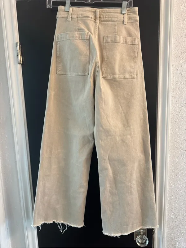 Zara - The Marine Jeans Cream Wide-Leg High Rise Crop with Raw Hem - Image 3