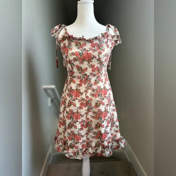Nasty Gal Bud‎ Times Pink Floral Mini Dress Size 4 NWT Ruffle Tie Straps Girly - Image 6