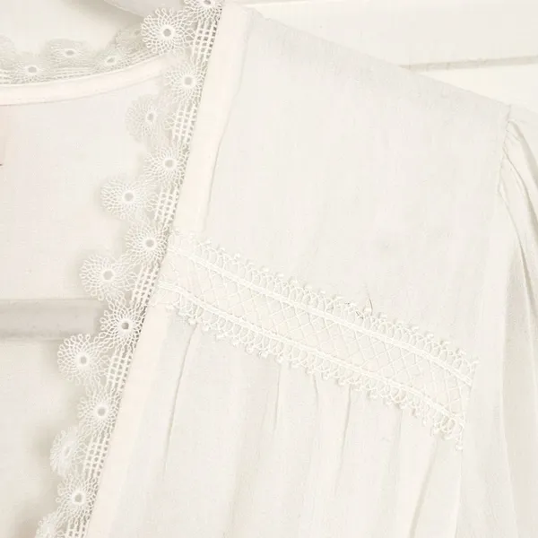 Rococo Sand Mia‎ Long-Sleeve Ruffled Maxi Dress White Lace V-Neck Boho Resort XS - Image 7