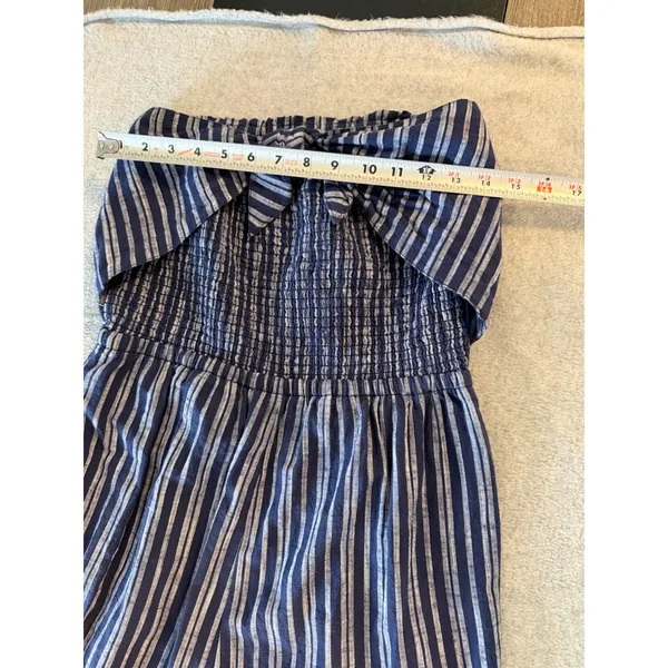 Aerie Strapless Striped Jumpsuit Women Medium Navy Blue Smocked Tie Front Jogger - Image 4