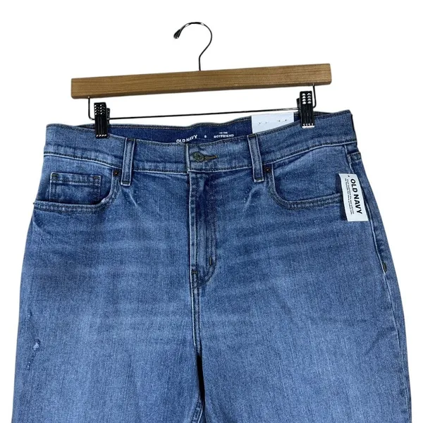 NWT Old‎ Navy Mid-Rise Boyfriend Distressed Jeans Blue Casual Raw Hem Size 8 - Image 3