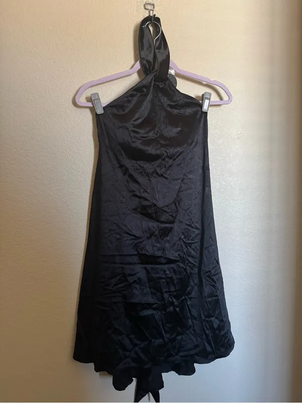 Klassy‎ Network Halter Satin Mini Dress Sz L NEW Bra-free Party - Image 2