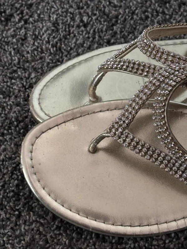 GUESS Women's Gold Rhinestone Thong Sandals - Image 3