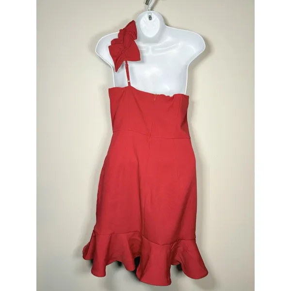 New TCEC Red‎ One Shoulder Ruffle Dress Size Large - Image 5