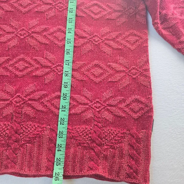 Woolrich Womens‎ Ruby Red Snowflake Knit Quarter Button Mock Neck Sweater XL - Image 8