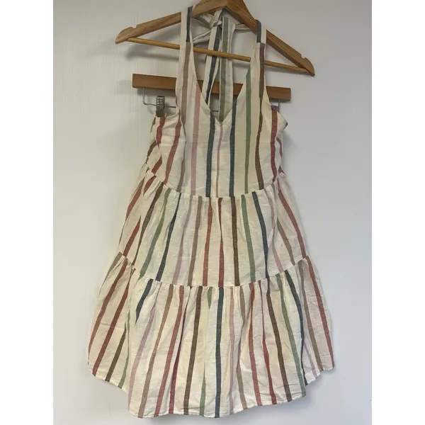 American Eagle Linen Blend Halter Stripe Tiered Multicolor Sleeveless‎ Size M - Image 3