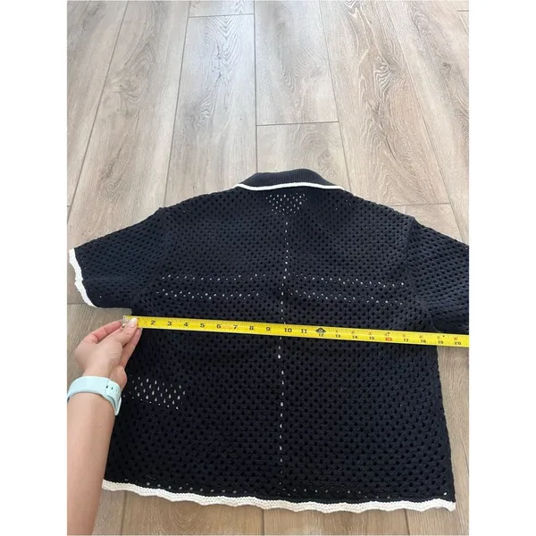 Abercrombie & Fitch Crochet Short Sleeve Polo Sweater - Image 7