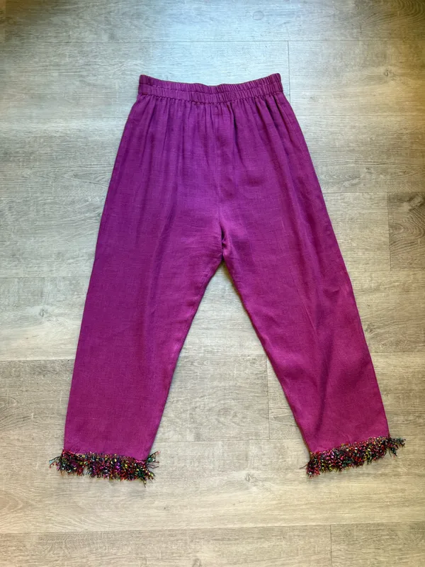 VTG T. Elliot 100% Linen Shirt And Pants Set Size S Colorful Fringe Art To Wear - Image 8