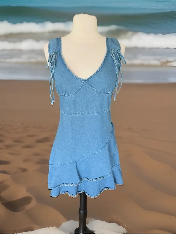 SheIn Denim Mini Tiered Ruffle Hem Dress - Image 5