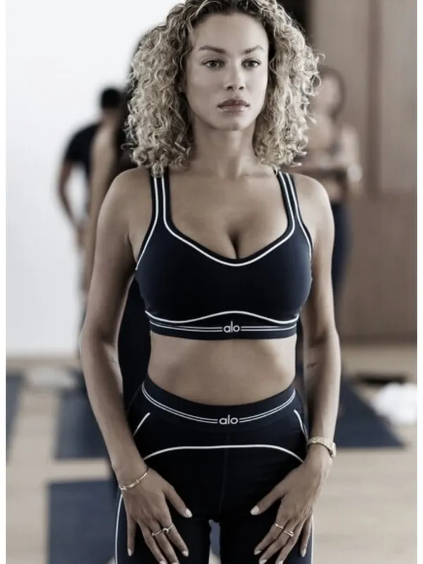 Alo Airbrush Heart Throb Bra Black White Padded Seamed Sports Cropped Bralette - Image 7