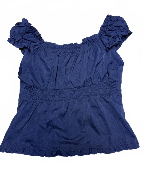 Vintage Navy Blue Ruffle Trim Milkmaid Blouse Fairycore Boho Peasant Top Small - Image 2
