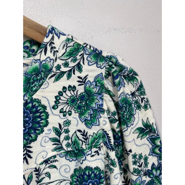 LOFT Green Floral Cotton Top Small Cottagecore Botanical Spring Sweater Shirt‎ - Image 5
