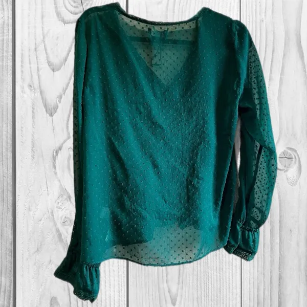 Zara Olive Green Ruffled V-Neck Blouse size‎ medium work career lightweight - Image 4