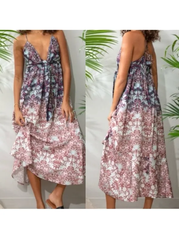Free People Sun Bleached Maxi Dress Boho Bohemian Floral Chocolate Combo - Image 2