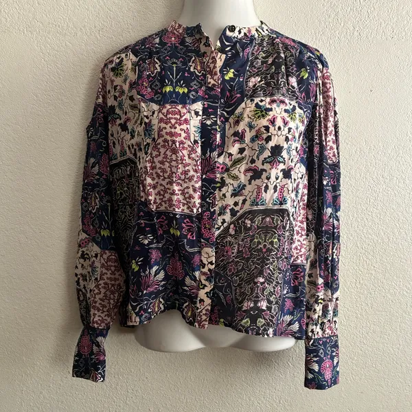 Maria cher Floral Button Down Long Sleeve Blouse Multicolor L (#04098) - Image 2