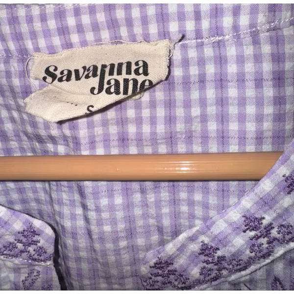 Savana Jane Embroidered Gingham Top Women's Small Cottage‎ Boho Feminine ~Flaw - Image 6