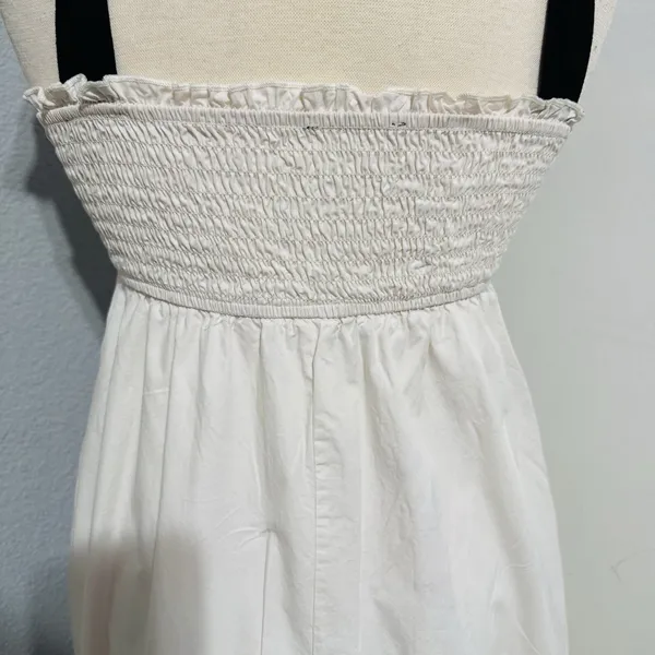 Women Ivory Smocked‎ Tiered Tie Straps Maxi Peasant Dress Size L 100% Cotton - Image 9