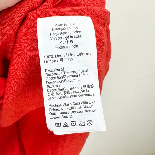 Madewell Mini Shift Dress in 100% Linen A Line Embroidered Hem Wild Poppy M - Image 12