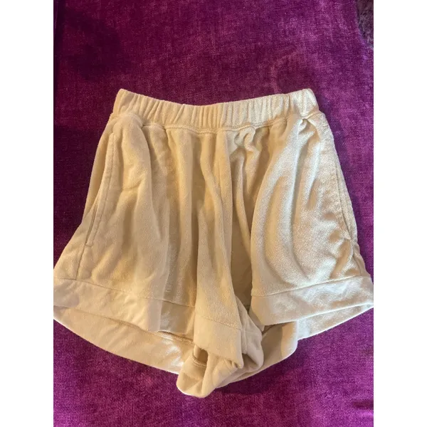 Revolve WE WORE WHAT Danielle Bernstein Terry Loungewear Shorts XS Butter Yellow - Image 4