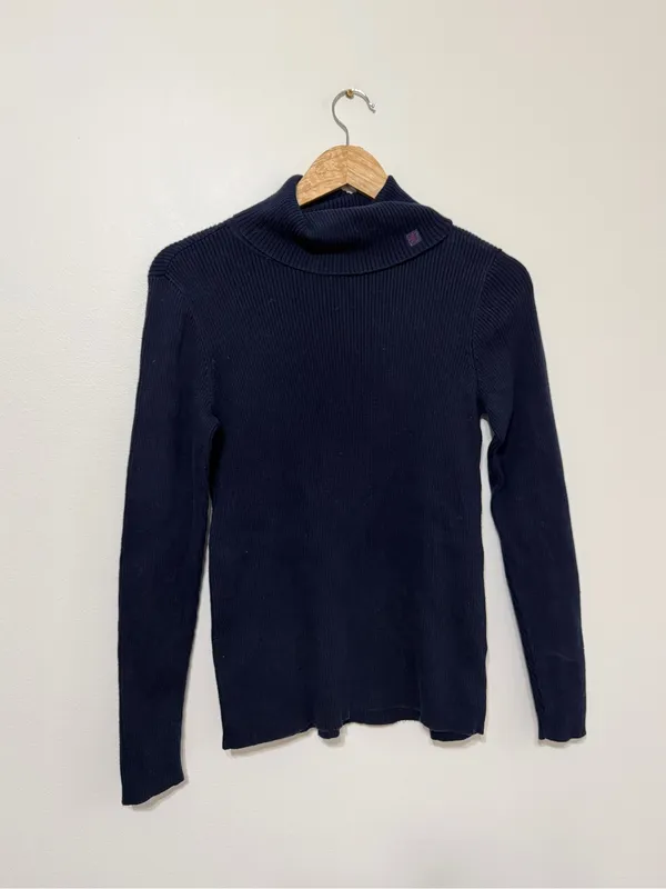 Ralph Lauren Navy Sweater Women’s Size Medium Turtleneck Cotton Luxury Old Money - Image 2