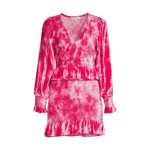 Loveshackfancy Evan Mini Dress Womens‎ Medium Pink Tie Dye Velvet Ruffle Smocked - Image 2