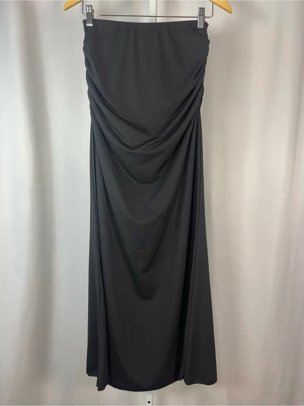 SHEIN Black Large Strapless Ruched Midi Dress Elegant Vacation Evening Solid - Image 2