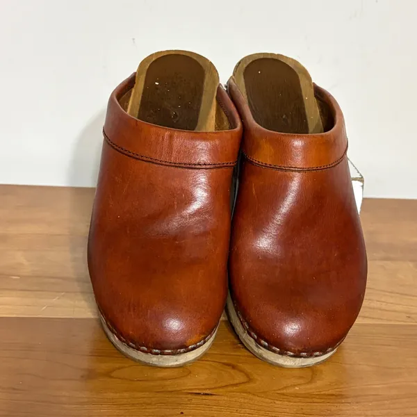 Vollsjo Swedish Clogs Womens 39 Brown Leather Wooden Platform Mules Sweden - Image 3