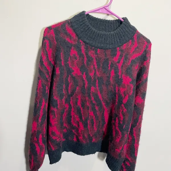Y.A.S. Yasollie Knit Sweater Pink Grey Abstract‎ Animal Print Mock Neck Small - Image 3