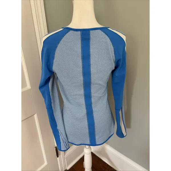 Lululemon Womens Reversible Top Blue Striped Long Sleeve Thumbholes Medium Shirt - Image 2