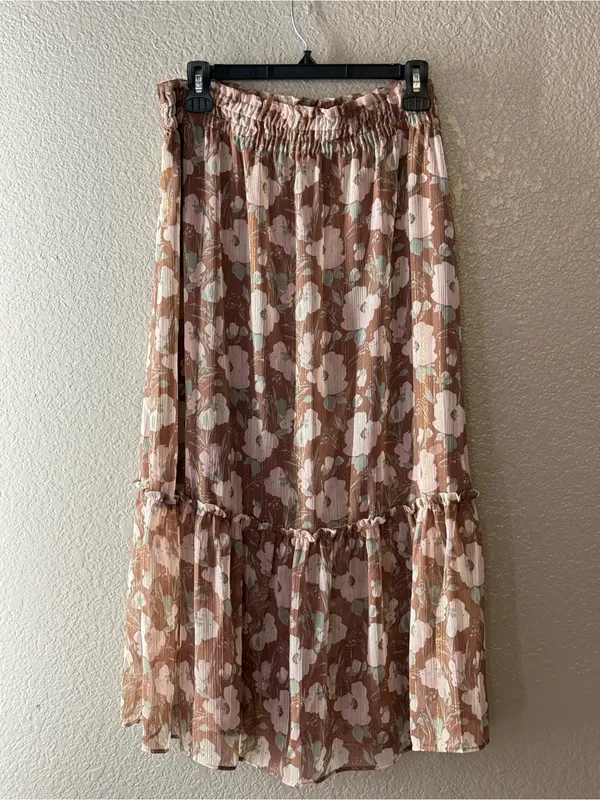 LC Lauren Conrad L Floral Tiered Midi Skirt Cottagecore Fairycore Bohemian Farm - Image 7