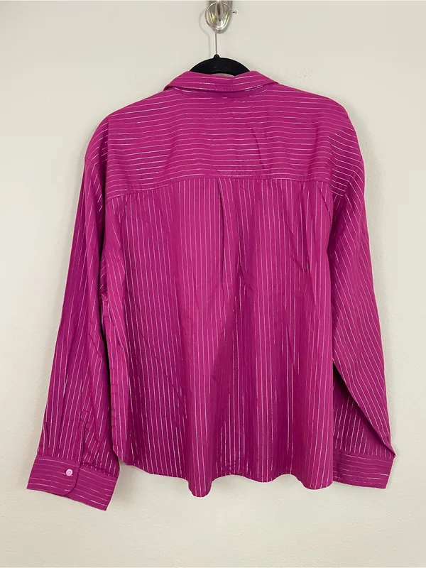 Anthropologie The Shrunken Bennet Lurex Stripe Buttondown Shirt by Maeve Size XL - Image 7