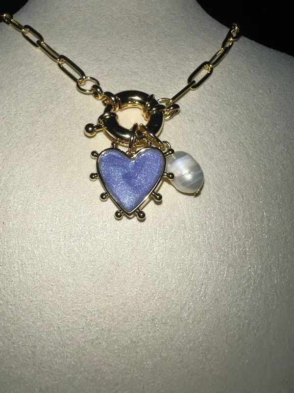 Handmade 💜 Lavender Heart & Pearl Charm Gold Chain Necklace 💜 - Image 3