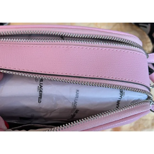 Karl Lagerfeld Purse Crossbody Pink Logo Maybelle Camera Bag Pink Zip Close NWT - Image 8