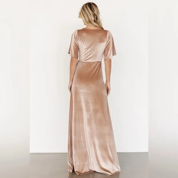 Baltic Born Beige Velvet Meghan Short Flutter Sleeve Wrap Maxi Dress Sz.XL - Image 3