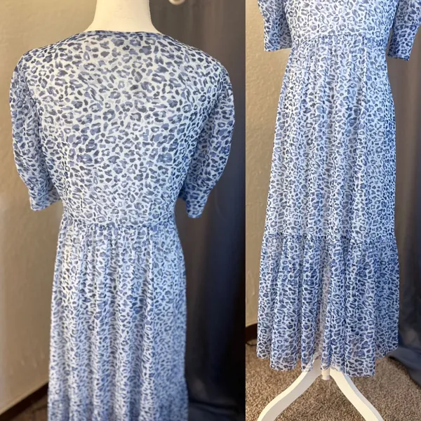 Baum und Pferdgarten Jocelyn Dress Womens Large Blue Leopard Mesh‎ Midi - Image 7