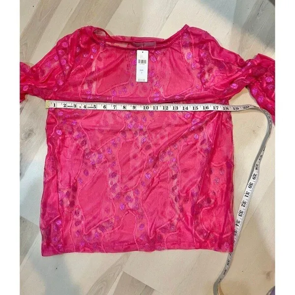 Anthropologie Eva Franco NWT Women Small Pink Sheer Blouse Coquette Chic - Image 7