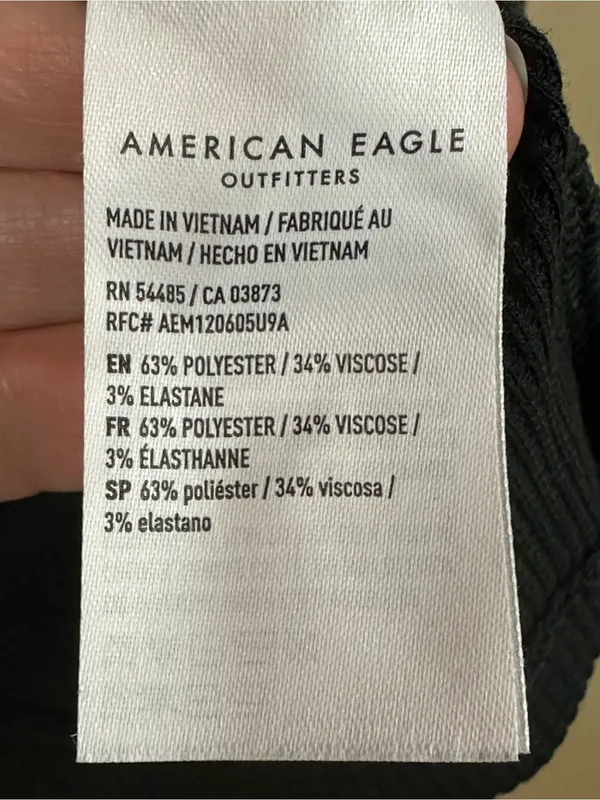 American Eagle Womens Black Ribbed Waffle Knit Long Sleeve Henley Top Medium - Image 6