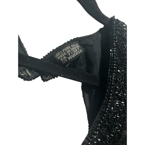 Vintage Right Choice Silk Beaded Gown Black Evening Dress 1980s Made in India‎ - Image 4