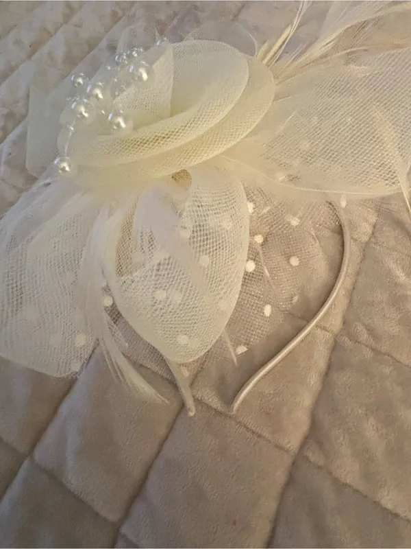 Ivory Floral Feather Fascinator Headpiece - Women Accessories Beige - Image 5