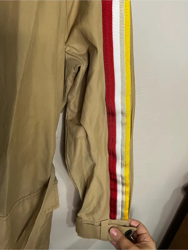 Zara TRF Beige Striped Belted Beige Trench Coat Utility Streetwear Duster Jacket - Image 7